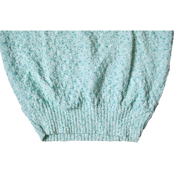 Vintage 1970s Centennial Knits LTD USA Made Blue Smocked V-Neck Short Sleeve Top - Picture 5 of 10